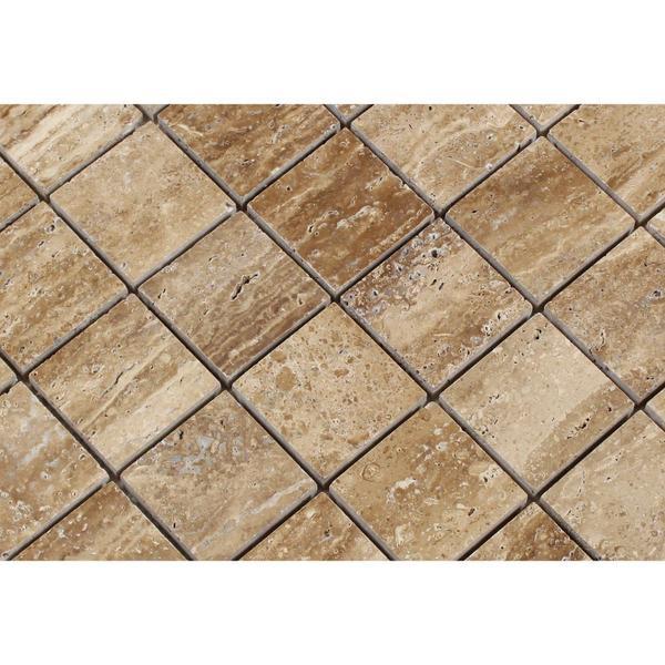 2 X 2 Unfilled Polished Noce Exotic Vein Cut Travertine Mosaic Tile