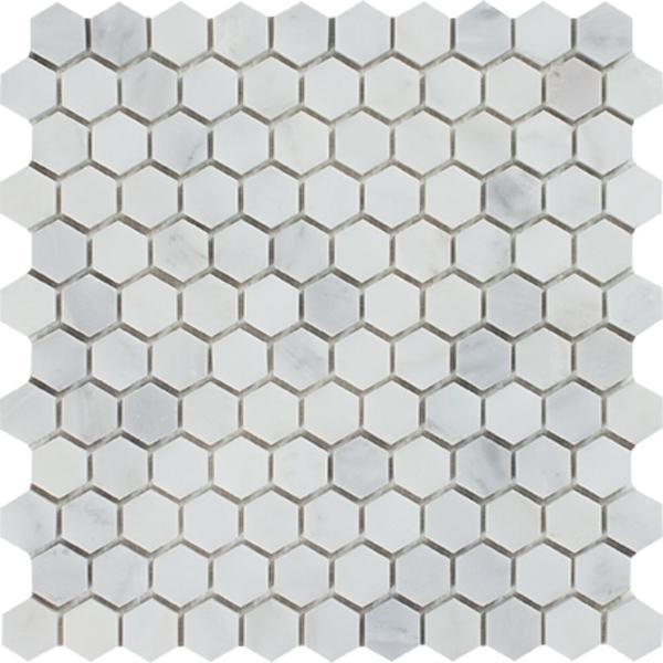 1 x 1 Honed Oriental White Marble Hexagon Mosaic Tile