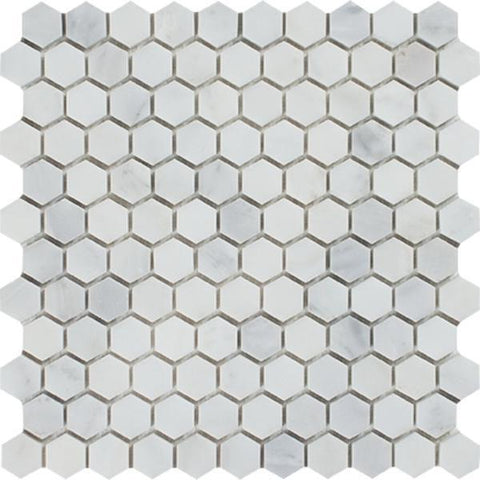 1 x 1 Polished Oriental White Marble Hexagon Mosaic Tile