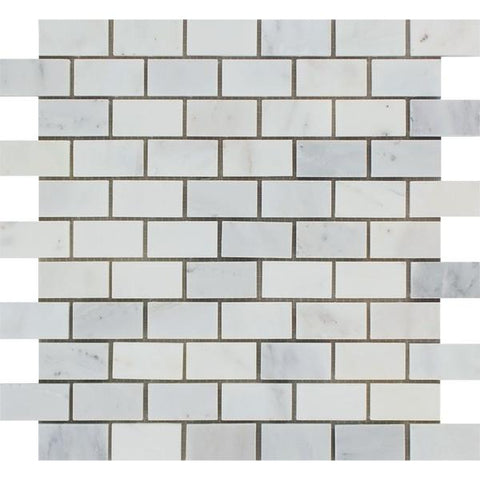 1 x 2 Honed Oriental White Marble Brick Mosaic Tile