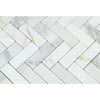 1 x 3 Polished Calacatta Gold Marble Herringbone Mosaic Tile