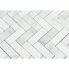 1 x 3 Polished Oriental White Marble Herringbone Mosaic Tile