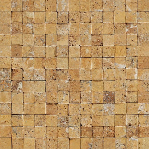 1 x 1 Split-faced Gold Travertine Mosaic Tile