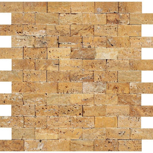 1 x 2 Split-faced Gold Travertine Brick Mosaic