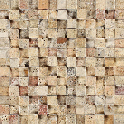 1 x 1 Split-faced Scabos Travertine 3-D Mosaic Tile