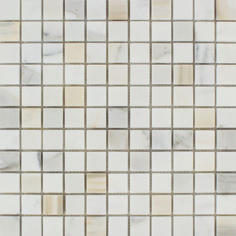 1 x 1 Honed Calacatta Gold Marble Mosaic Tile