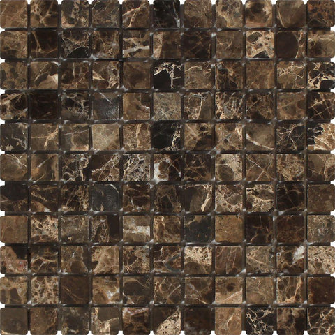1 x 1 Tumbled Emperador Dark Marble Mosaic Tile