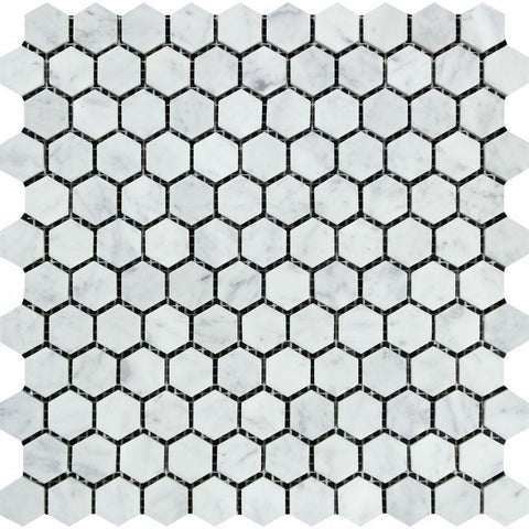 1 x 1 Honed Bianco Carrara Marble Hexagon Mosaic Tile