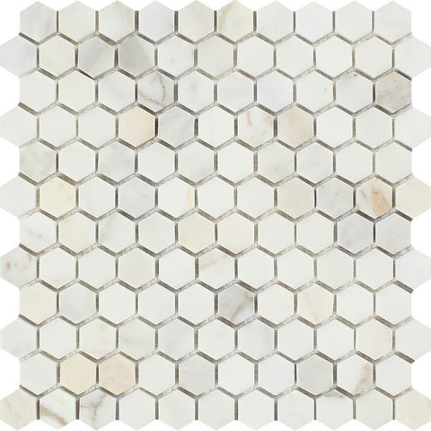 1 x 1 Honed Calacatta Gold Marble Hexagon Mosaic Tile