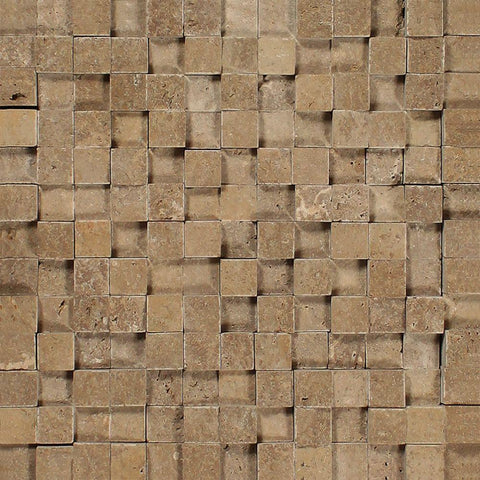 1 x 1 Split-faced Noce Travertine 3-D Mosaic Tile