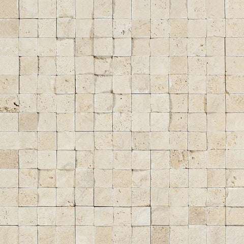 1 x 1 Split-faced Ivory Travertine Mosaic Tile