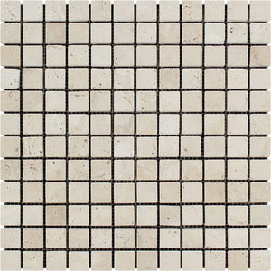 1 x 1 Tumbled Ivory Travertine Mosaic Tile