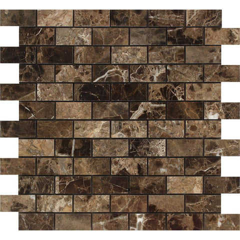 1 x 2 Polished Emperador Dark Marble Brick Mosaic Tile