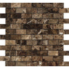1 x 2 Polished Emperador Dark Marble Brick Mosaic Tile