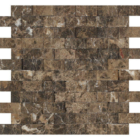 1 x 2 Split-faced Emperador Dark Marble Brick Mosaic Tile