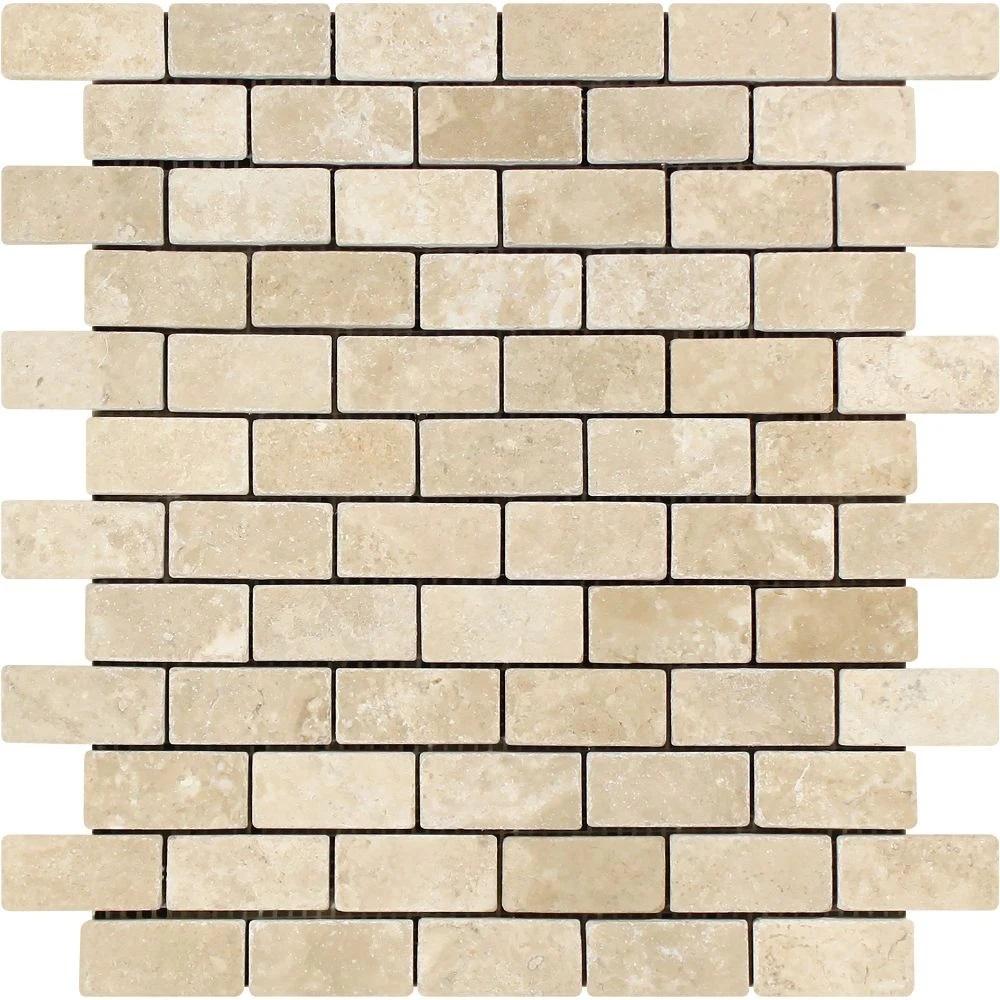 1 x 2 Tumbled Durango Travertine Brick Mosaic Tile