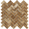 1 x 2 Unfilled Brushed Noce Exotic (Vein-Cut) Travertine Herringbone Mosaic Tile