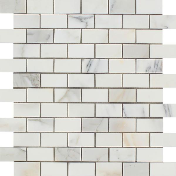 1 x 2 Honed Calacatta Gold Marble Brick Mosaic Tile