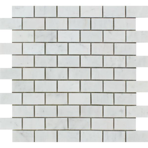 1 x 2 Honed Bianco Carrara Marble Brick Mosaic Tile