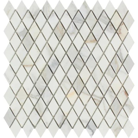 1 x 2 Honed Calacatta Gold Marble Diamond Mosaic Tile