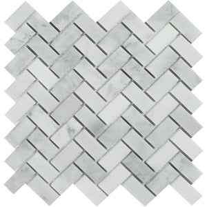 1 x 2 Honed Bianco Mare Marble Herringbone Mosaic Tile