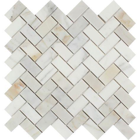 1 x 2 Honed Calacatta Gold Marble Herringbone Mosaic Tile