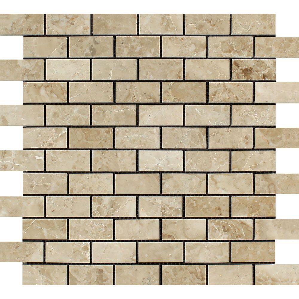 1 x 2 Polished Cappuccino Marble Brick Mosaic Tile
