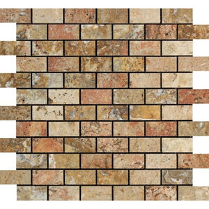 1 x 2 Polished Scabos Travertine Brick Mosaic Tile