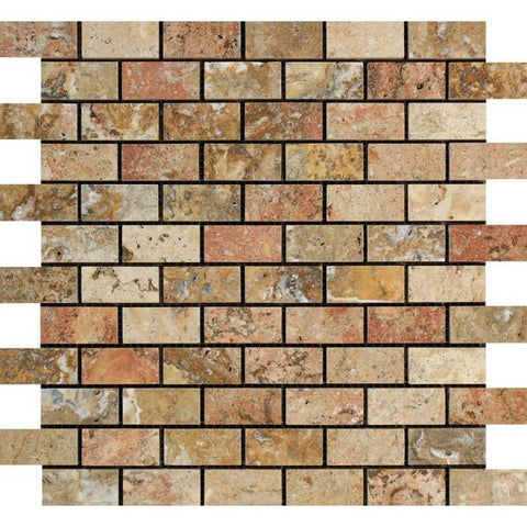 1 x 2 Polished Scabos Travertine Brick Mosaic Tile