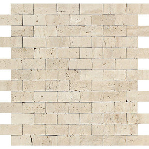 1 x 2 Split-faced Ivory Travertine Brick Mosaic Tile