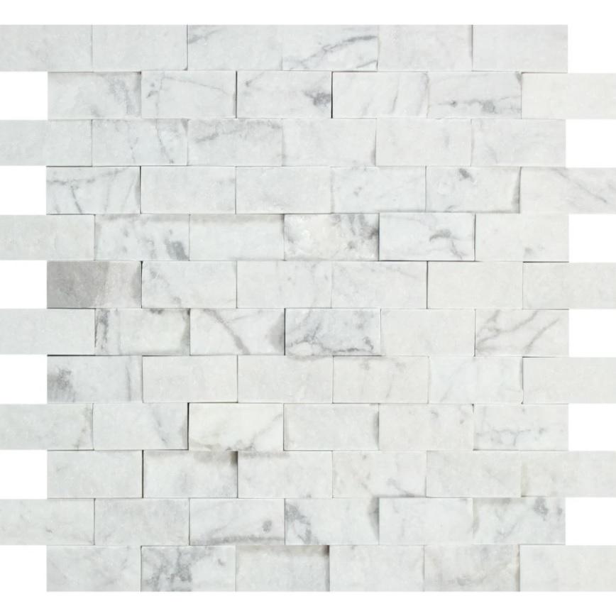 1 x 2 Split-faced Bianco Carrara Marble Brick Mosaic Tile