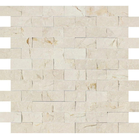 1 x 2 Split-faced Crema Marfil Marble Brick Mosaic Tile