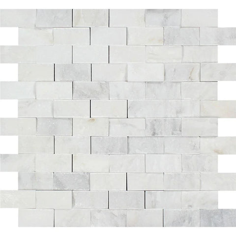 1 x 2 Split-faced Oriental White Marble Brick Mosaic Tile