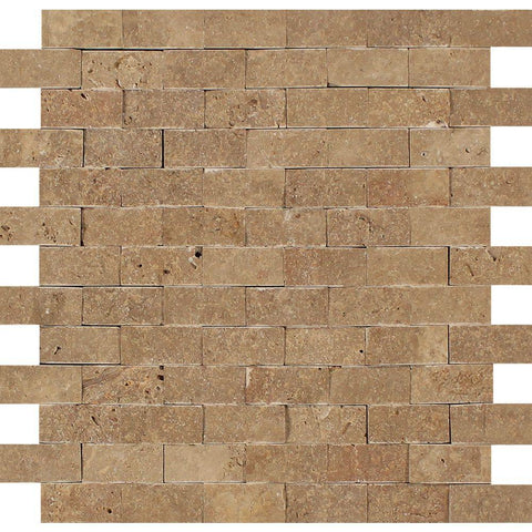 1 x 2 Split-faced Noce Travertine Brick Mosaic Tile
