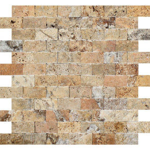 1 x 2 Split-faced Scabos Travertine Brick Mosaic Tile