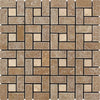 1 x 2 Tumbled Noce Travertine Large Pinwheel Mosaic Tile w/ Ivory Dots