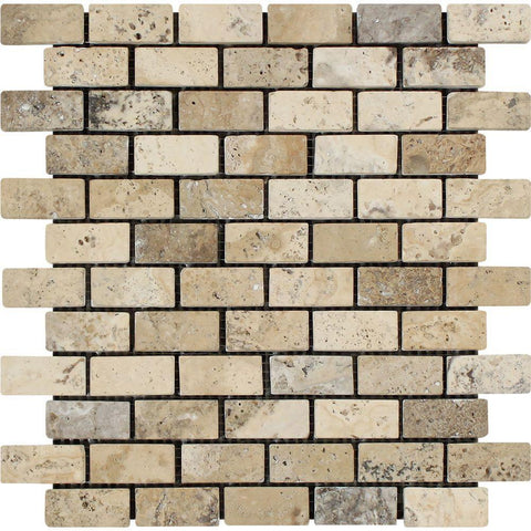 1 x 2 Tumbled Philadelphia Travertine Brick Mosaic Tile