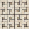 1 x 2 Tumbled Ivory Travertine Large Pinwheel Mosaic Tile w/ Noce Dots