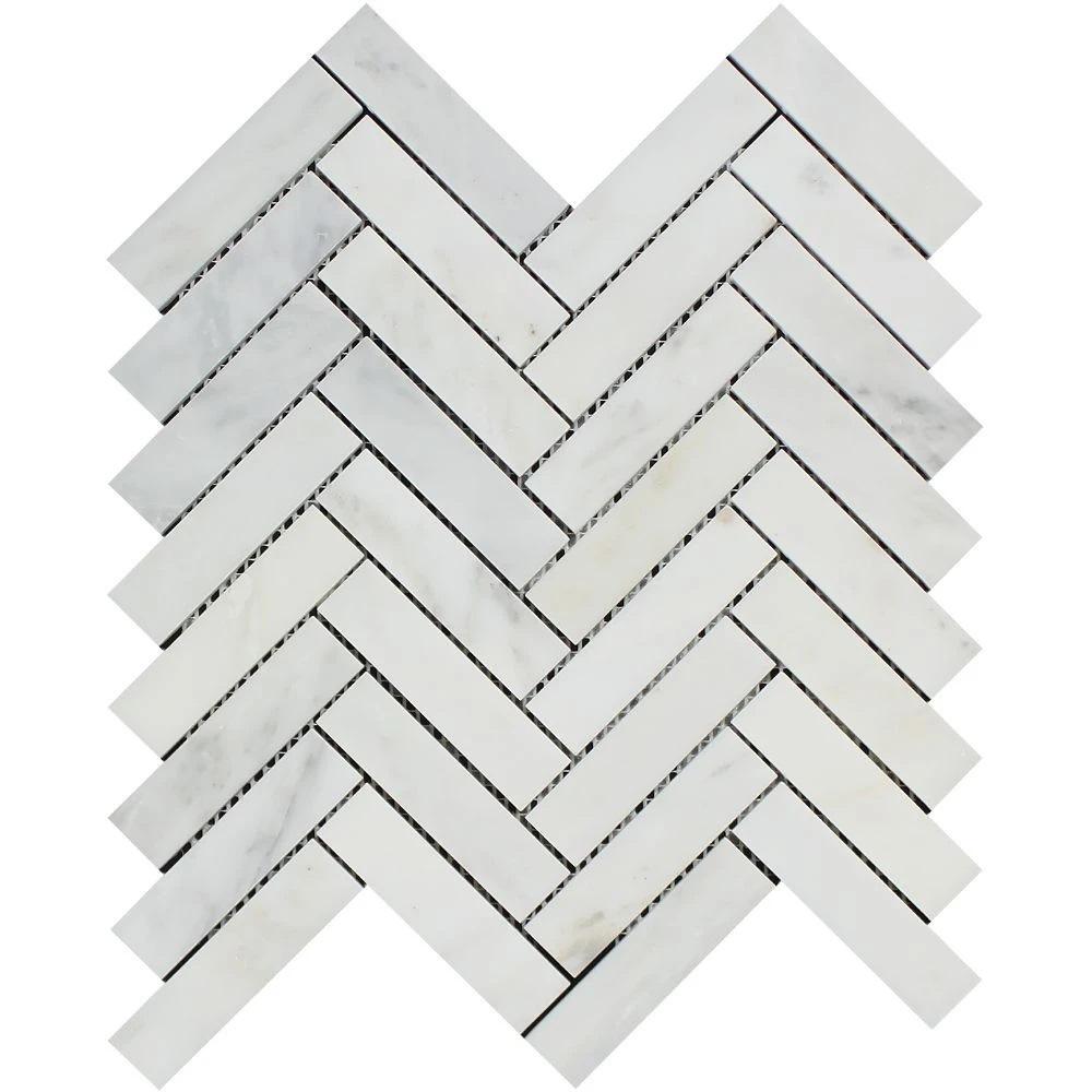 1 x 4 Polished Oriental White Marble Mini Herringbone Mosaic Tile