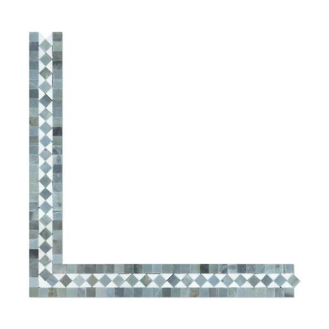 2 x 12 Honed Thassos White Marble BIAS Border w/ Blue-Gray Dots