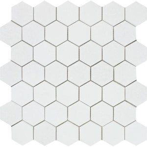 2 x 2 Honed Thassos White Marble Hexagon Mosaic Tile