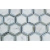 2 x 2 Polished Bianco Carrara Marble Vortex Hexagon Mosaic Tile (w/ Blue-Gray)