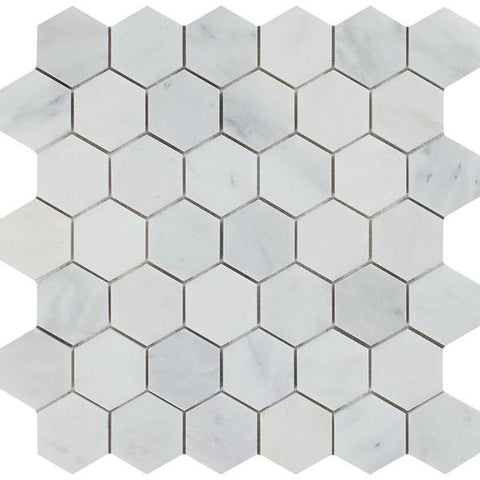 2 x 2 Polished Oriental White Marble Hexagon Mosaic Tile