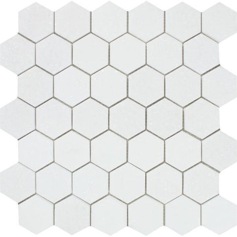 2 x 2 Polished Thassos White Marble Hexagon Mosaic Tile