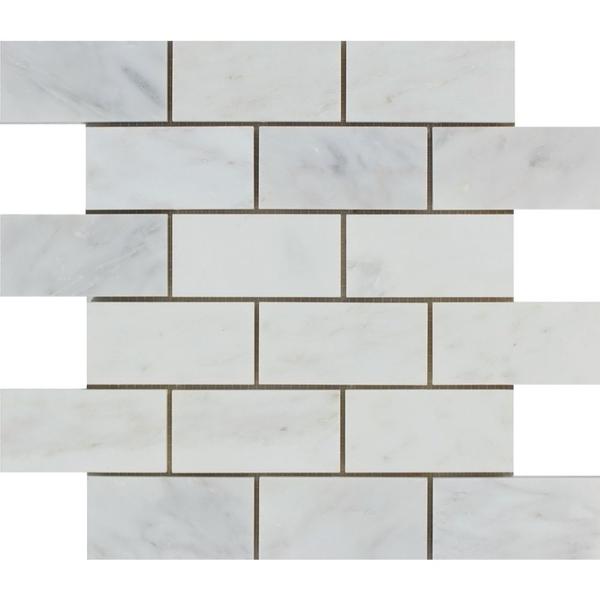 2 x 4 Honed Oriental White Marble Brick Mosaic Tile