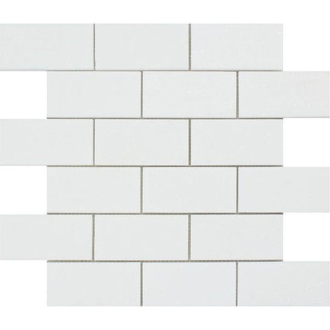 2 x 4 Polished Thassos White Marble Brick Mosaic Tile