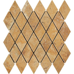 2 x 4 Tumbled Gold Travertine Diamond Mosaic Tile