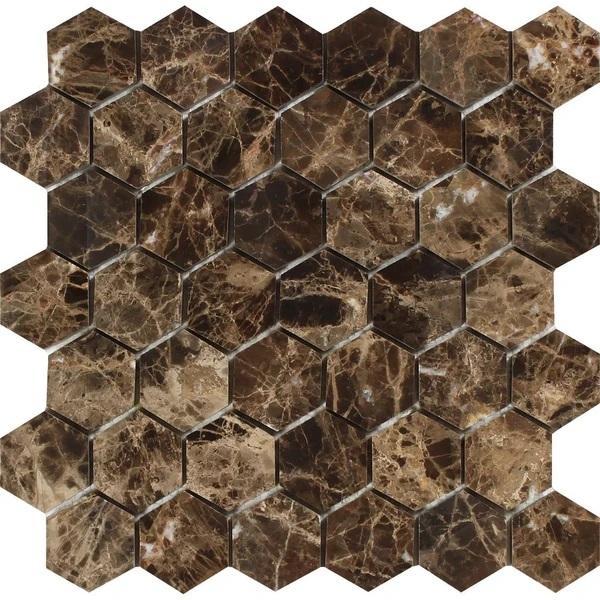 2 x 2 Polished Emperador Dark Marble Hexagon Mosaic Tile