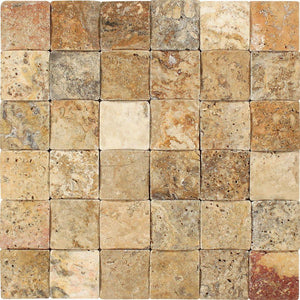 2 x 2 CNC-Arched & Tumbled Travertine Scabos Mosaic Tile