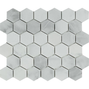 2 x 2 Honed Bianco Mare Marble Hexagon Mosaic Tile